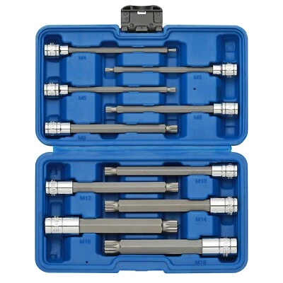 10 Pieces XZN Triple Square Spline Bit Socket Set, Extra Long 5.9-Inch CR-V & S2
