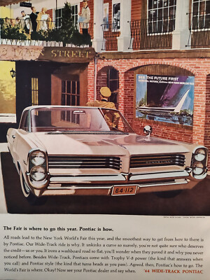 Vintage 1964 SHOW Ad The Fair is Where To Go This Year WIDE Track PONTIAC