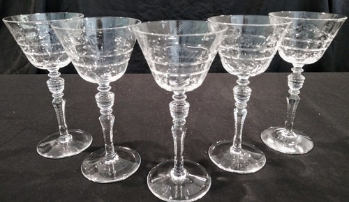 Vintage LIBBEY Set of 5 ETCHED CRYSTAL Cordial Liqueur BARWARE Glasses EUC - Picture 5 of 7