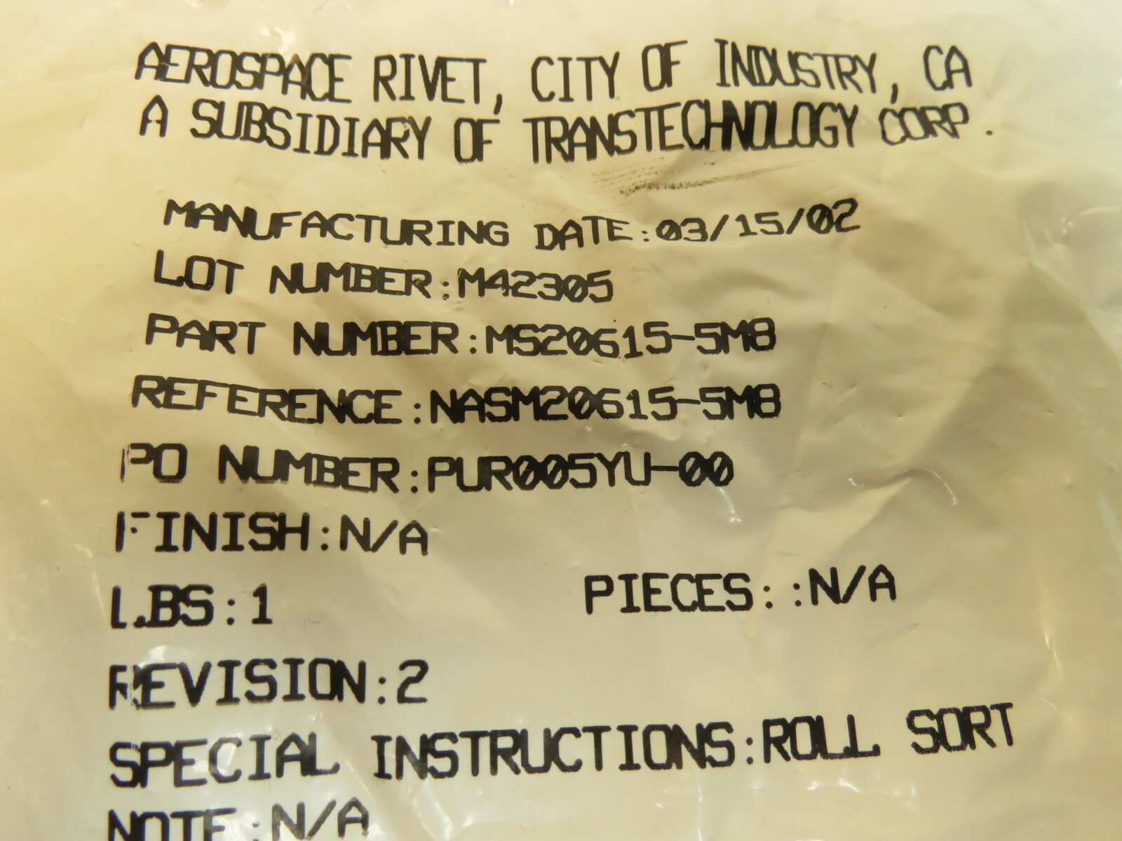 Ms20615 Form.pdf MS20615-5M8 MONEL Solid Rivet Universal Head Aircraft Aerospace Lot = 1 ...