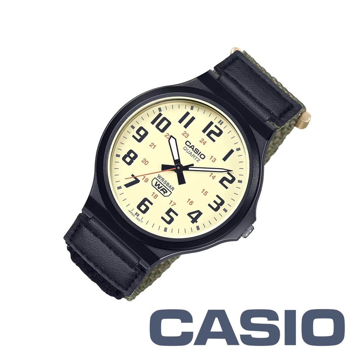 CASIO MW-240B-3BJF Hook and Loop Closure Strap Big Face 50m WR