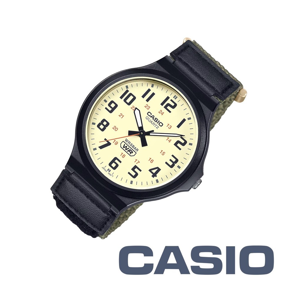 CASIO MW-240B-3BJF Hook and Loop Closure Strap Big Face 50m WR Field ...