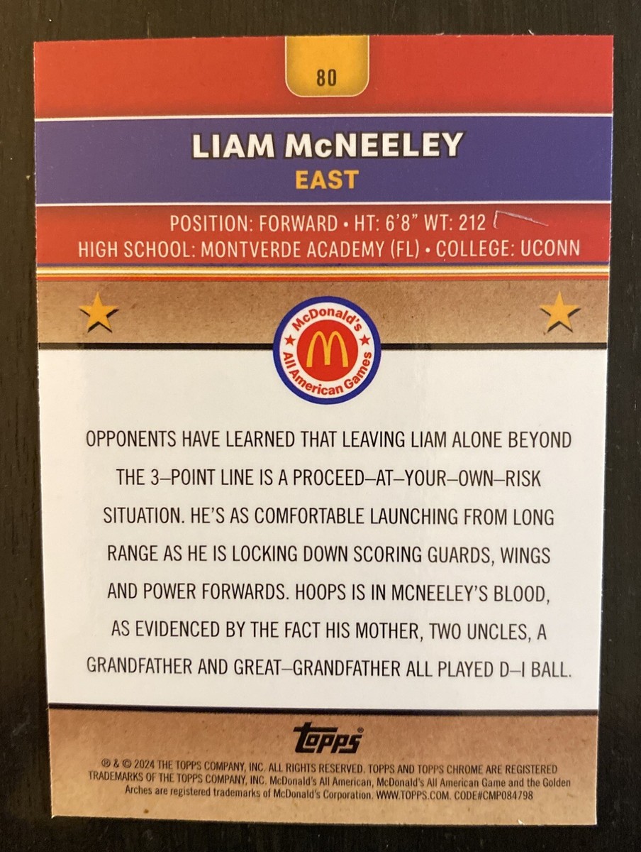 LIAM McNEELY 2024 Topps Chrome McDonalds BLUE RAYWAVE REFRACTOR