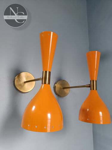 Diabolo Wall Sconce Italian Modern Stilnovo Style Set /of Two Wall Light Lamps - Picture 7 of 8