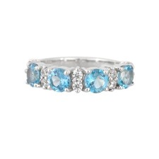 Vintage Blue Topaz Round Full Eternity Wedding Band 14k White Gold Plated