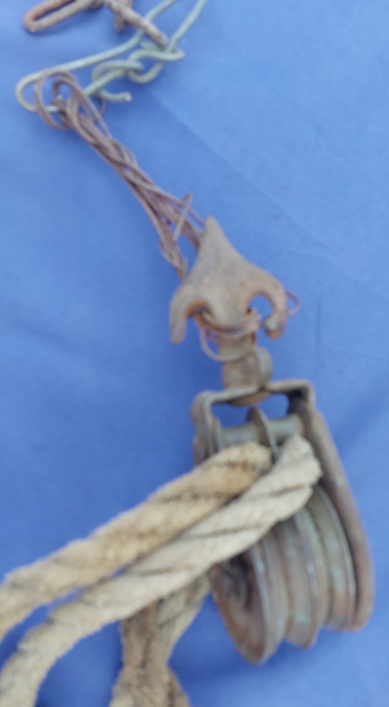 Working Rustic Block Tackle Double Wheel Pulleys Rope Fence Stretcher