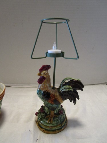Portalampada votivo per candela gallo in ceramica 2 pz. Set lavoro aperto verde altezza 12" - Foto 8 di 11