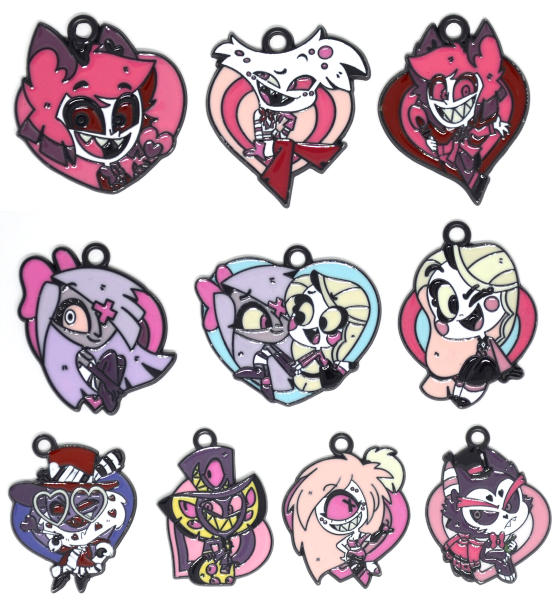 Hazbin Hotel 10pc Enamel Pendant Charm Set Charlie Vaggie Alastor