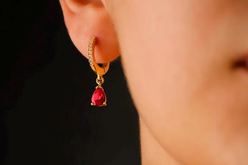 Conjuntos de collar y pendientes elegantes joyas regalo para esposa pera laboratorio rubí creado Foto 3 de 4