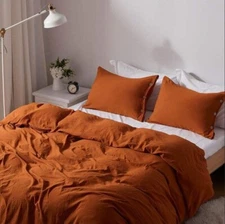 Terracotta Rust Duvet cover with tow Pillow covers, Bohemian Linen Bedding Set