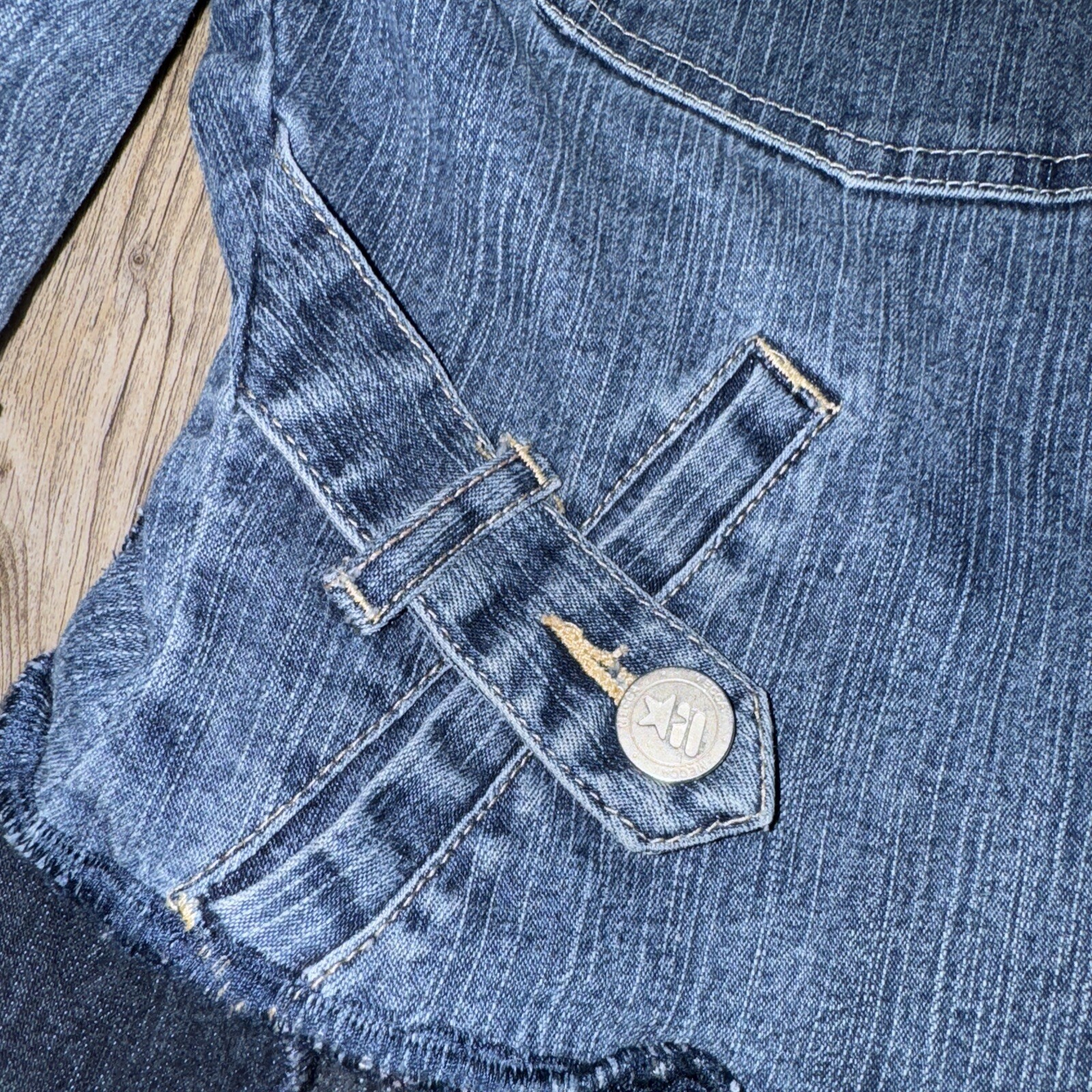 Funky Threads Jean Jacket Trench Patchwork Button… - image 5