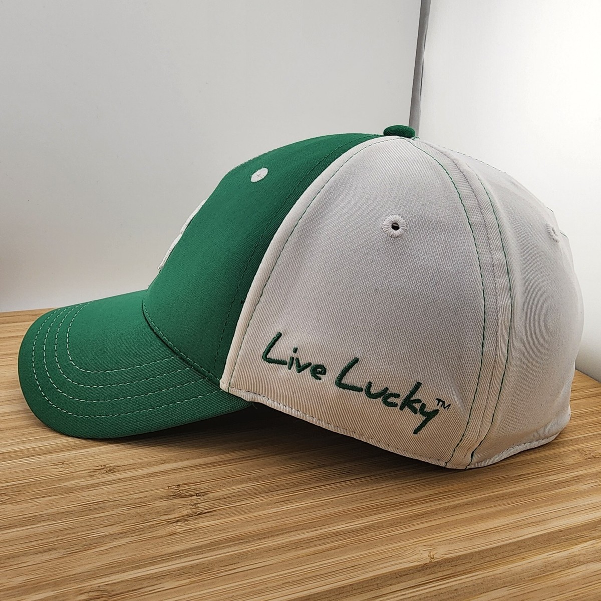 Black Clover Fitted Hat, Live Lucky, Green White Cap, Contrast