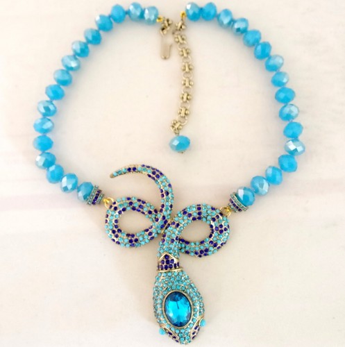 COLLANA SERPENTE 4" NUOVO STILE DESIGNER PERLE CRISTALLO TURCHESE, STRASS E CABINE - Foto 2 di 20