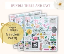 Rare and Hard to Find - Maggie Holmes Garden Party Chipboard Stickers  (pk of 3)