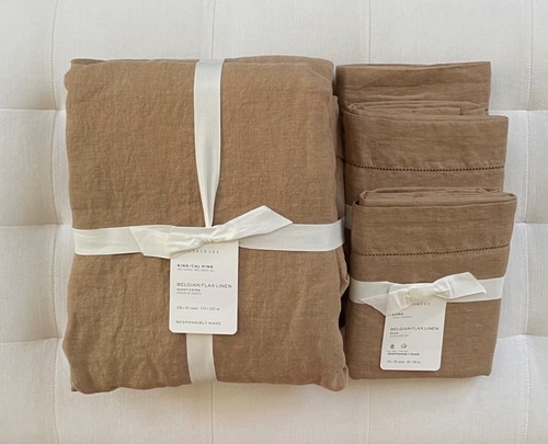 Pottery Barn BELGIAN FLAX LINEN Duvet King Cali King & 3 Euro Shams Bronze NWT - Picture 3 of 5