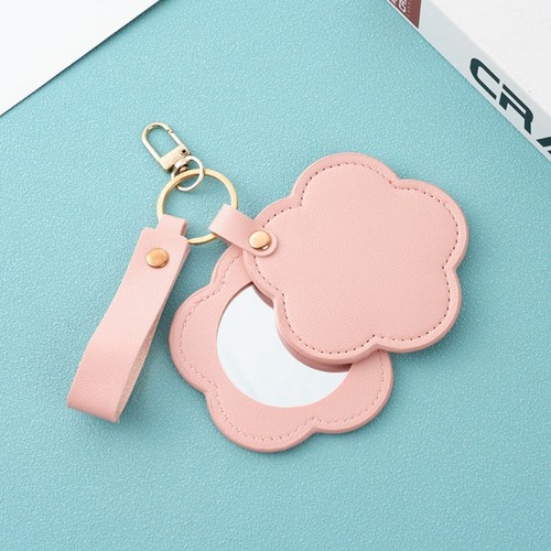 Portable Makeup Mirror Keychain PU Leather Bag Hanging Pendant Gifts