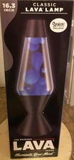 16.3 inch Classic LAVA Lamp Blue Wax, Clear Liquid, Black Base