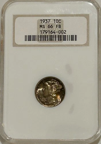 1937 P Mercury Silver Dime NGC MS66 FB Toned/OFH