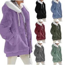 Fall/Winter Loose Plush Hooded Jacket   Warm Zip-Up Coat with Pockets