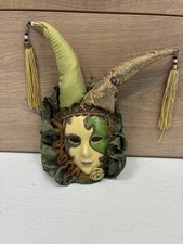 Venetian Style Jester Mask Wall Decoration Green Gold Harlequin