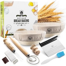Banneton Bread Proofing Basket Set, Sourdough Starter Kit, 2 Pieces 9" round US