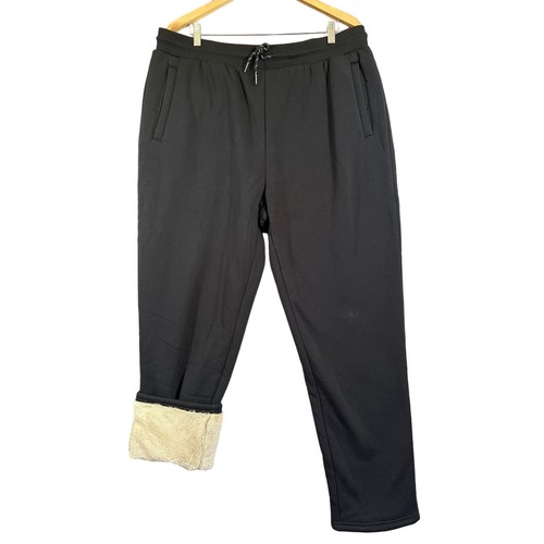 Sherpa Lined Sweatpants Mens Size 40 Black Drawstring Elastic Waist Pockets NEW