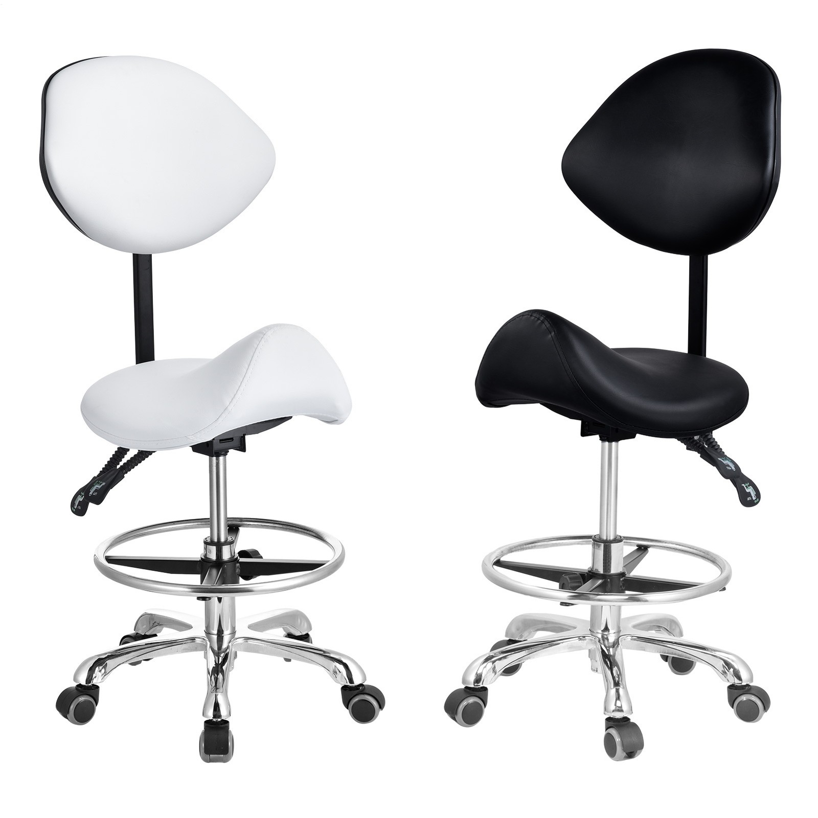 Hocker Sattelhocker Rollhocker Verstellbar Hocker mit Rückenlehne Drehbar Stuhl