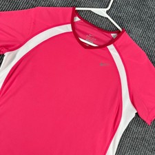 Nike Dri Fit Shirt Womens Medium Pink Short Sleeve Workout Active Gym Training