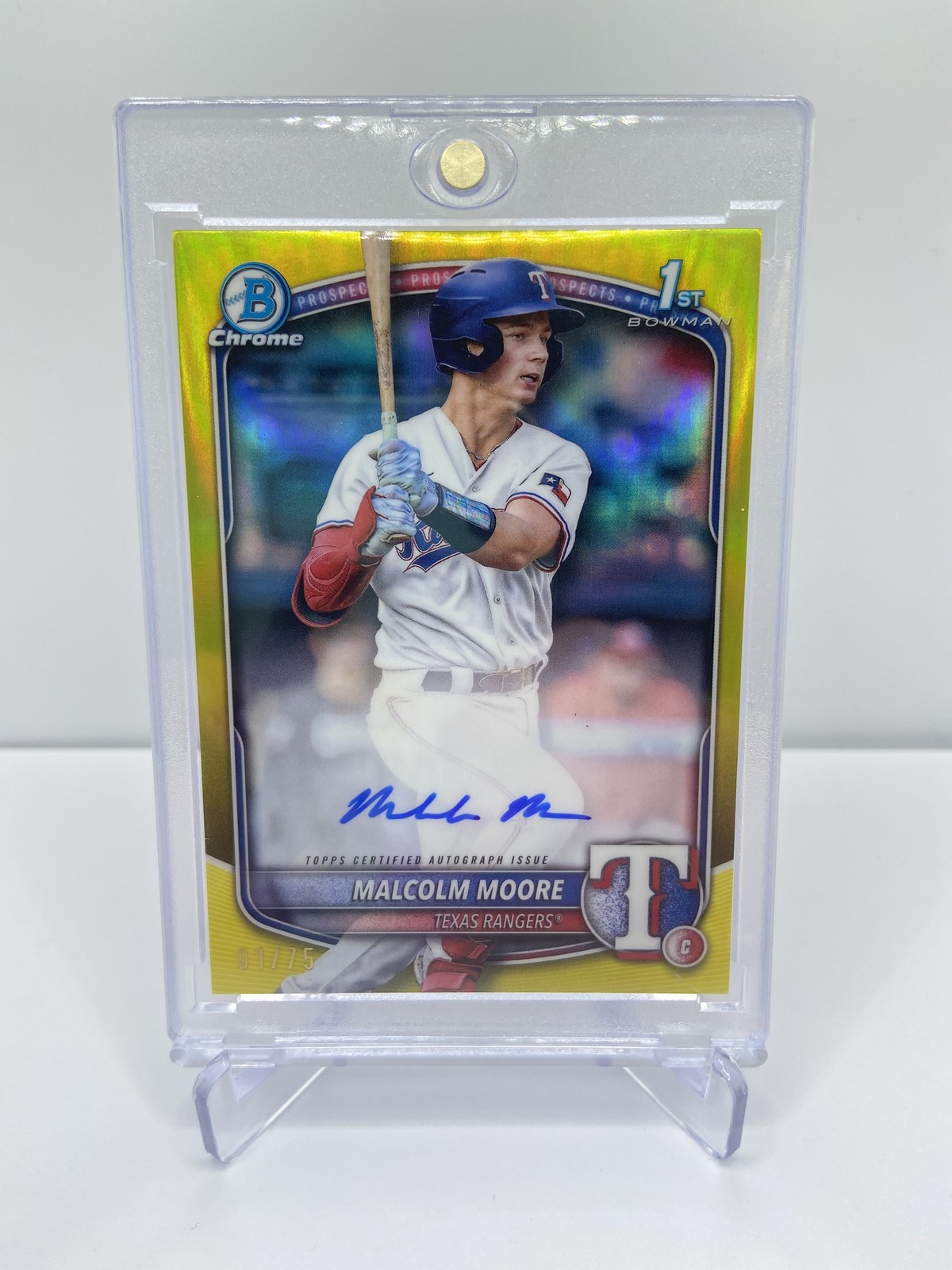 2025 BOWMAN MALCOLM MOORE YELLOW REFRACTOR /75 1ST CHROME PROSPECT AUTO RC
