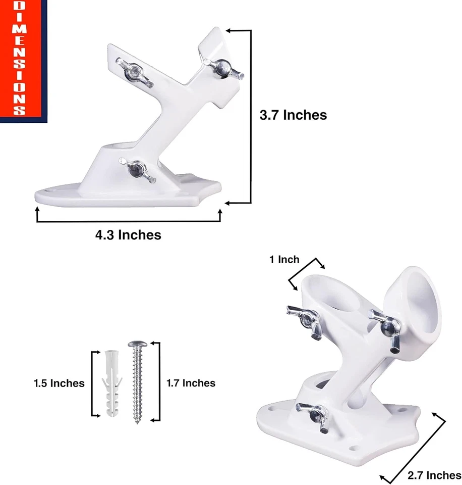 1英寸双旗杆支架夹具套装,白色重型铝合金房屋安装 — 第 2/4 张图片