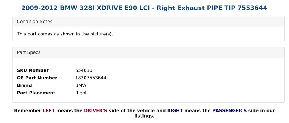 BMW 328I XDRIVE E90 LCI 2009-2012 - Punta de tubo de escape derecho 7553644 Foto 4 de 4