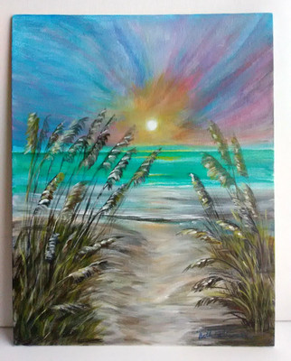 Original Hand Painting Beach Access Sunset  11X14  Canvas Art  Coastal  Artwork