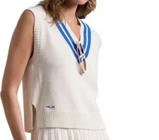 RLX Ralph Lauren Golf Concept Women XS Knitted Cotton Blend Vest White Blue NWT