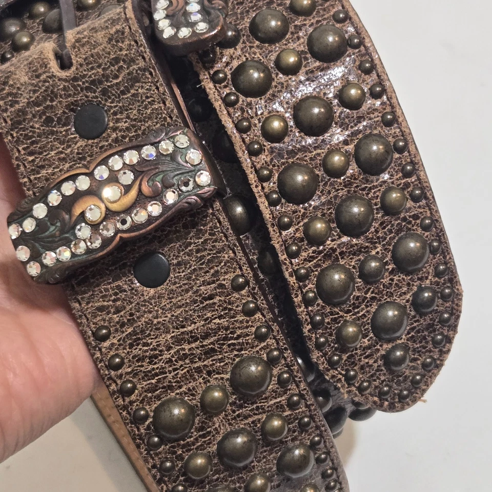 Justin Western с заклепками ремень блестящий со стразами патина кожи 34 C20815 ковбой - Изображение 3 из 4