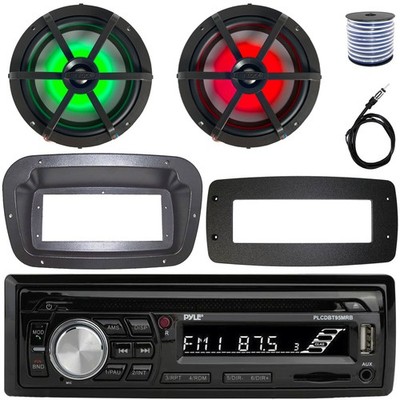 Pyle Single-DIN Marine CD Radio W/Kit + Adapter Plate, 2x 6.5'' 120W Max Speakers
