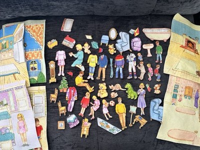 Flannel Graph Felt Large Lot Of People, Things, And 6 Scenes. Precut Dollhouse 