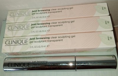 3x Clinique Just Browsing Brow Clear Sculpting Gel Transparent .3 fl. oz. NIB