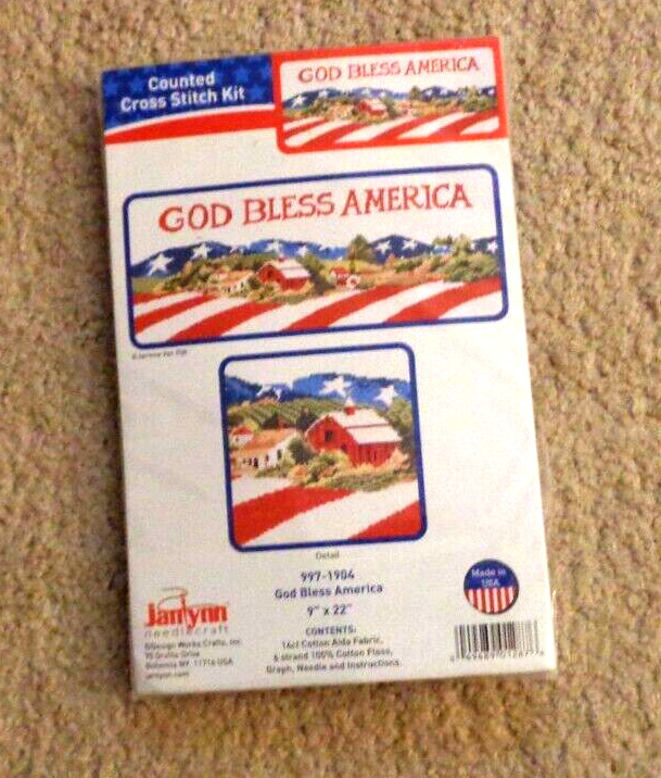 Janlynn Counted Cross Stitch Kit God Bless America  9" x 22"