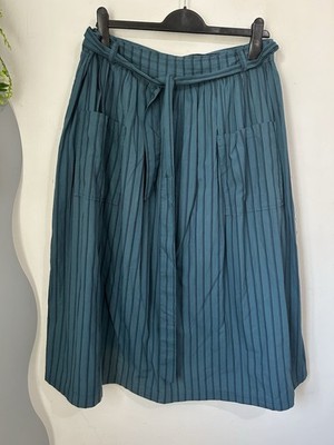 Seasalt Art Colony Skirt, Midi Size 16 Sea Blue Striped, Lined And Pockets Good