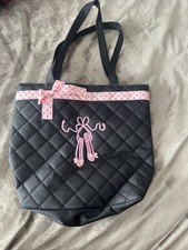 Ballet Dance Tote Bag Black Pink Quilted Ballet Shoes Girls Zipper Bow