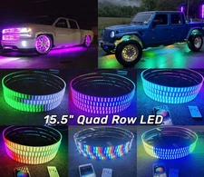 Tzvmny 4PCS 15.5" RGB +CHASING Color Quad Row Wheel Ring Tire Lights Bluetooth