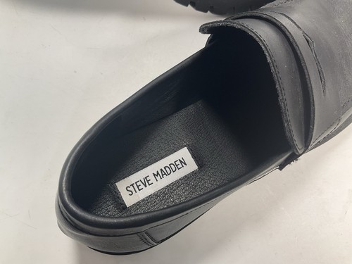 Steve Madden Shoes Womens 11 M Black Lawrence Loafer Leather Chunky Lug Platform - Picture 6 of 8