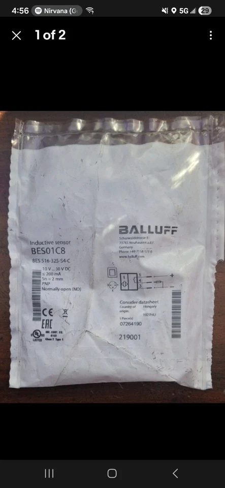 Balluff BES01C8 Inductive Proximity Sensor M12 Flush PNP N.O. 10-30 VDC.  - Image 2 of 2