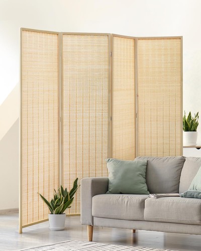 Room Divider 4 Panel Folding Privacy Screen, Bamboo Room Divider Screen - 6 Ft.