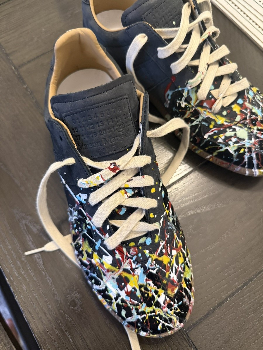 Maison Margiela Replica Black Paint Splatter Sneakers Size 9 EU 42