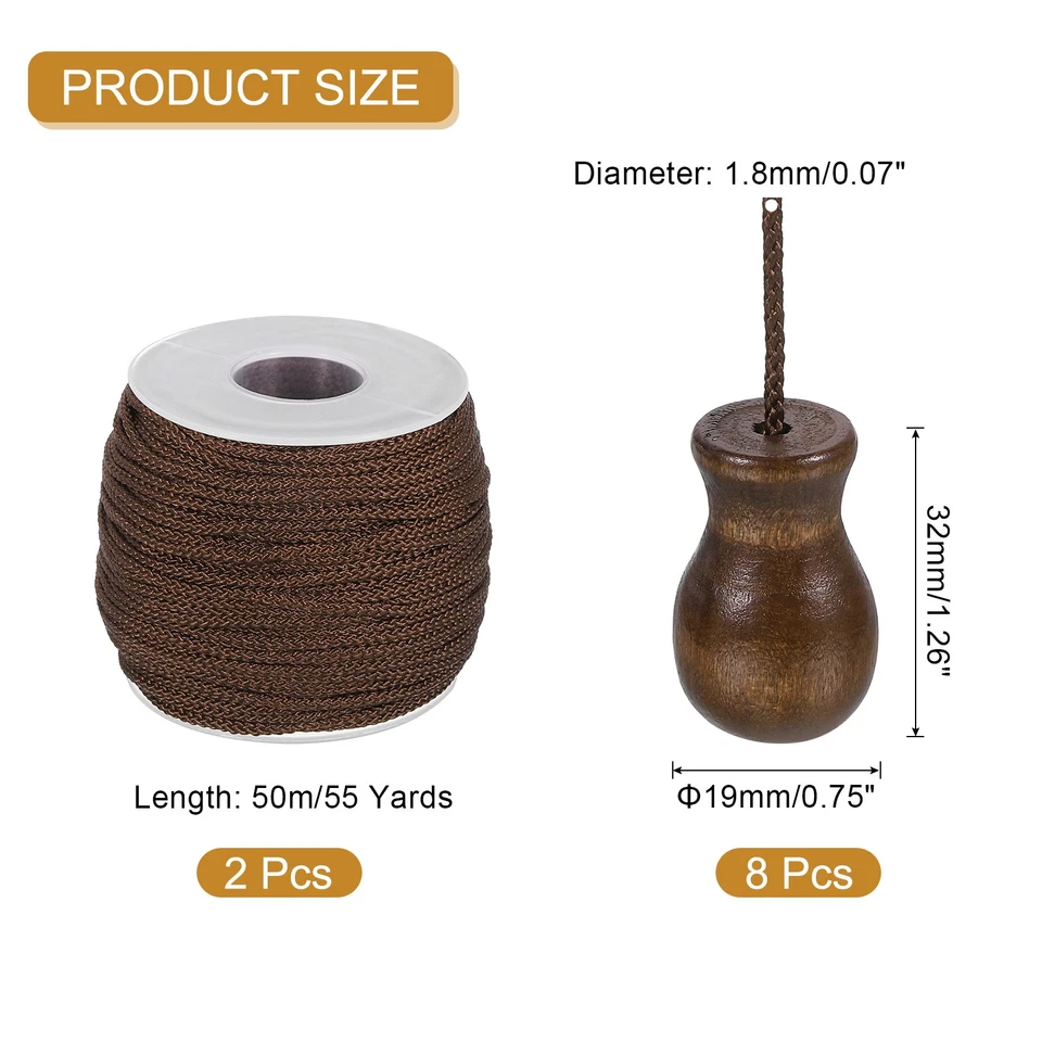 2 Roll Braided Lift Shade Cord, 1.8 mm 55 Yards/Roll with 8cs Pendant (Brown) Foto 2 de 4