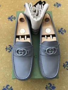 Mocassins Gucci chaussures en cuir conducteurs gris imbriqué G homme UK 9 US 10 EU 43