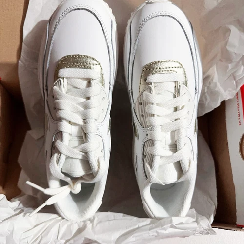 Nike Air Max 90 scarpe da ginnastica basse in pelle 833376 103 bianco oro stella US3.5Y EU35.5