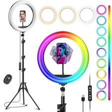 12" Selfie Ring Light with Stand and Holder, Desk Tripod, 29 RGB Lighting Mod...