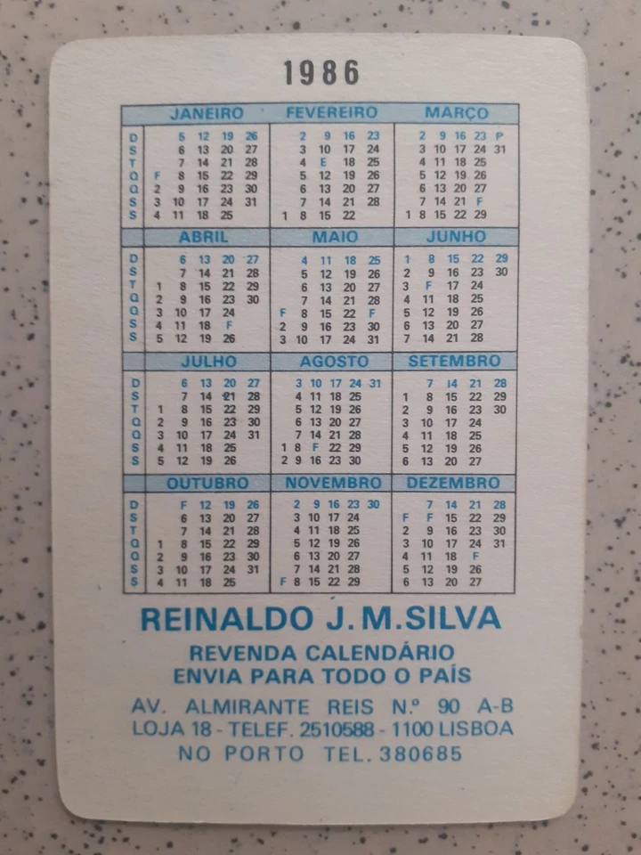 JOHNNY HALLYDAY 1 petit calendrier de 1986 Portugal rare 6 CM 03 SUR 9 CM 03 - Photo 2/2